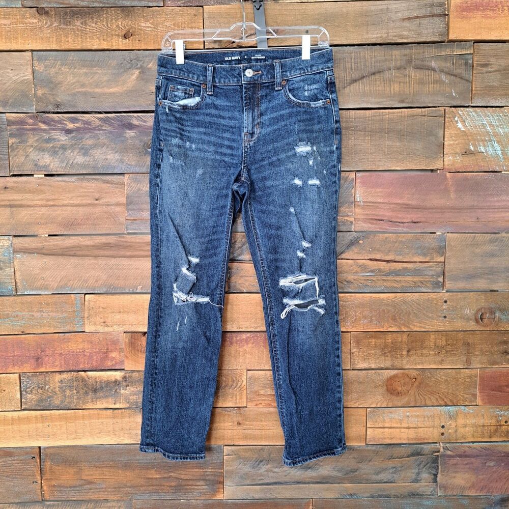 Old Navy Boyfriend Jeans Women's Size 0 Barbara Straight Ripped Mid-rise 734758